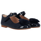 Girls Navy Blue Fur Patent Leather Shoes, 2, hi-res